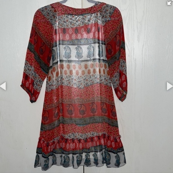 Joy Joy :Bohemian Red and Blue Women's Top - Picture 5 of 8